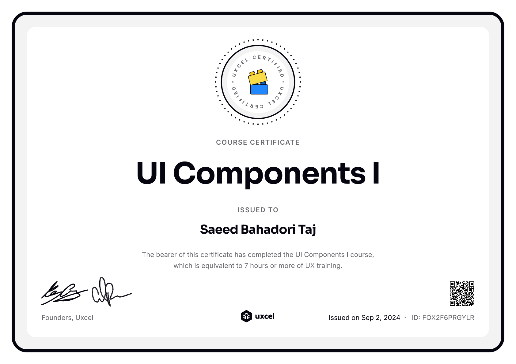 Saeed Bahadori Taj's certificate